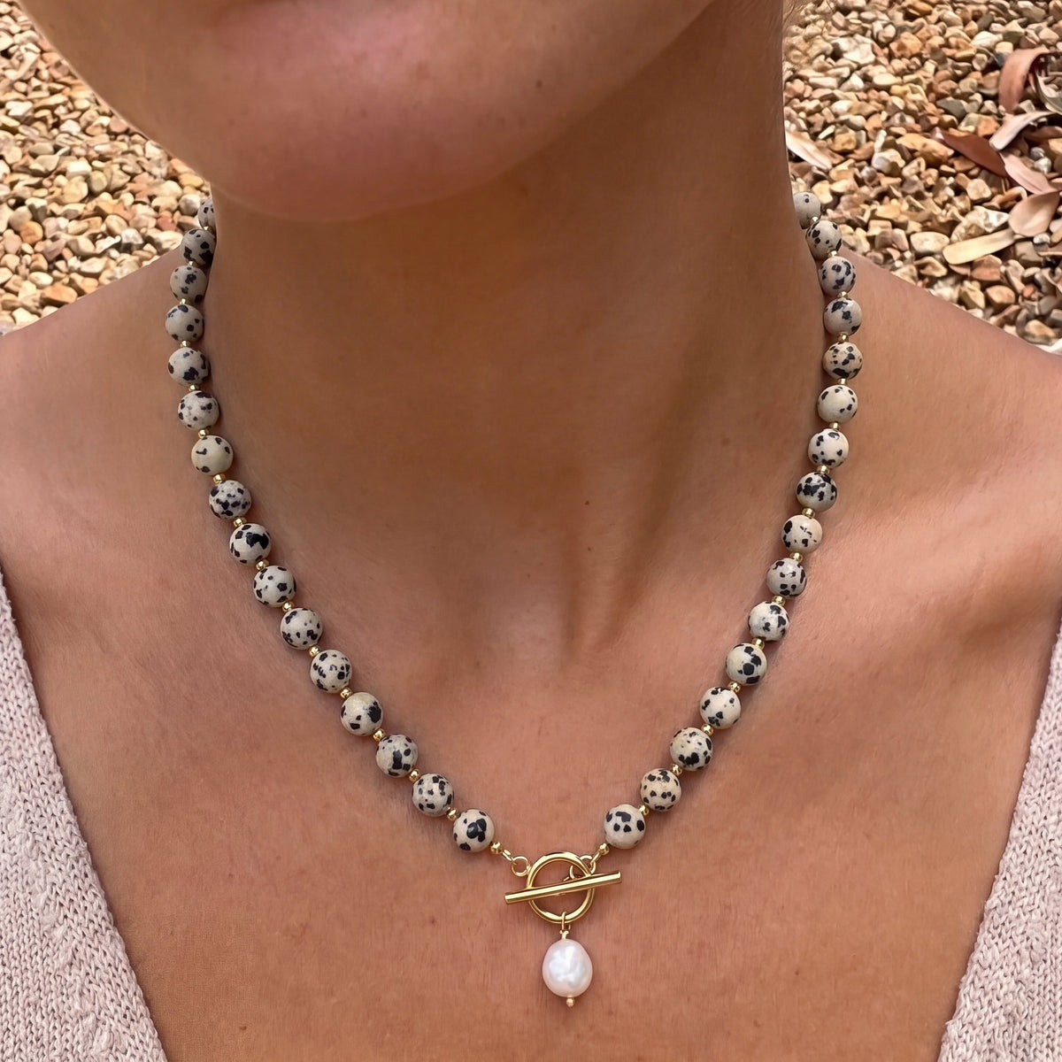 Dalmatian Jasper Pearl Necklace