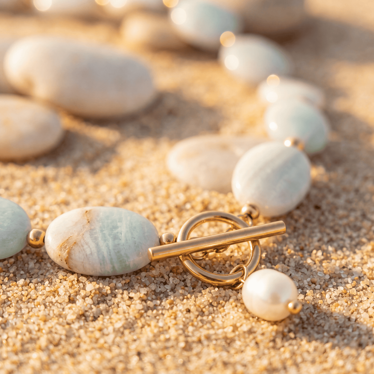 Amazonite Pebble Pearl Necklace