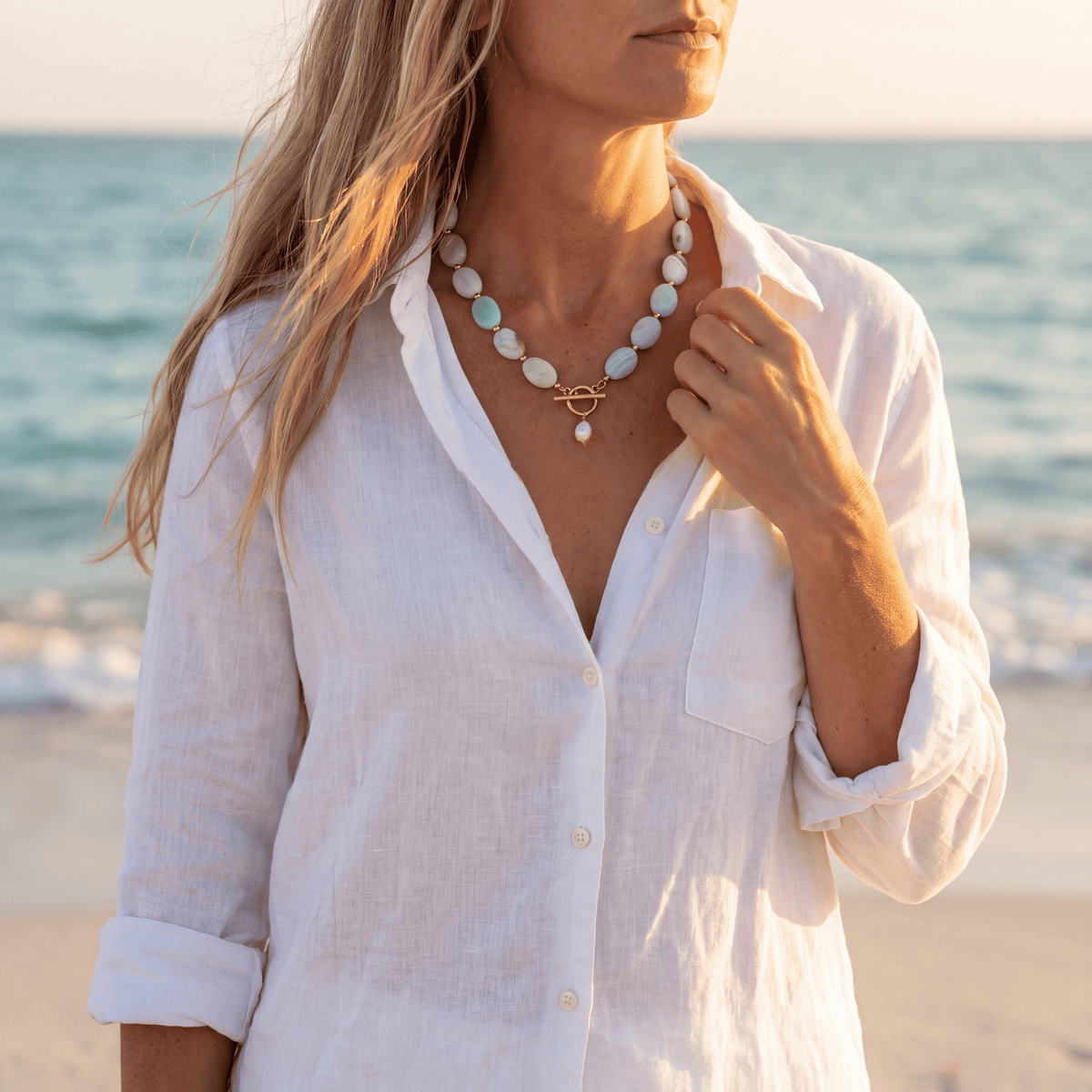 Amazonite Pebble Pearl Necklace