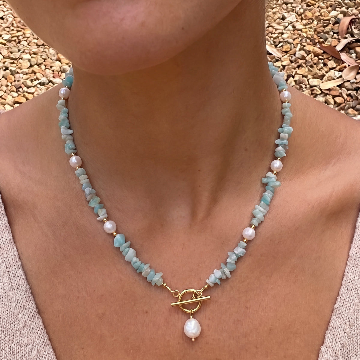 Amazonite Chip Pearl Necklace