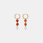 Banded Carnelian Pearl Earrings