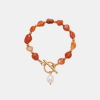 Banded Carnelian Pearl Bracelet