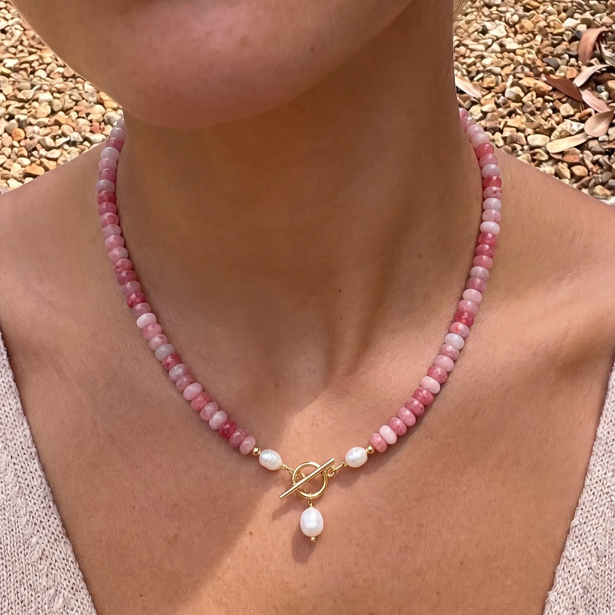 Pink Mix Bead Pearl Necklace