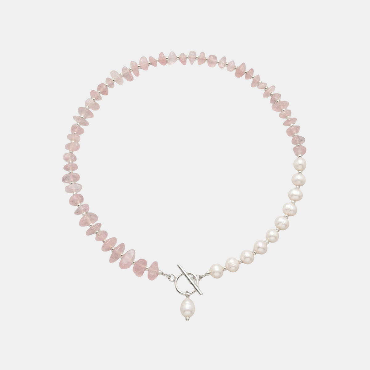 Pink Quartz Stone Pearl Necklace