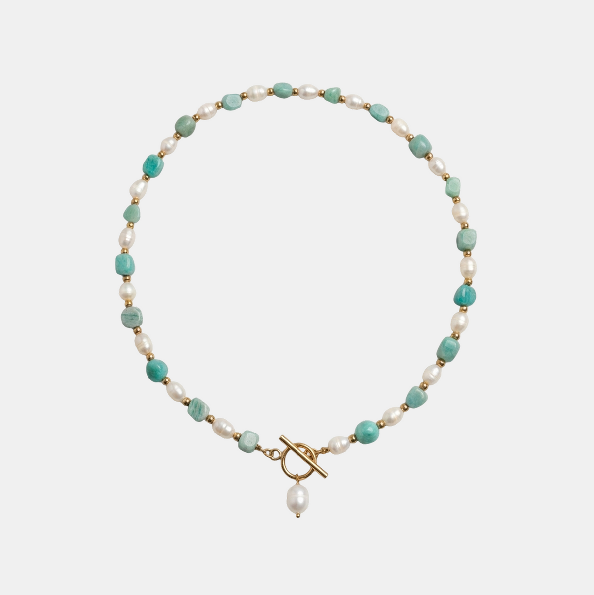 Turquoise Mint Bead Pearl Necklace