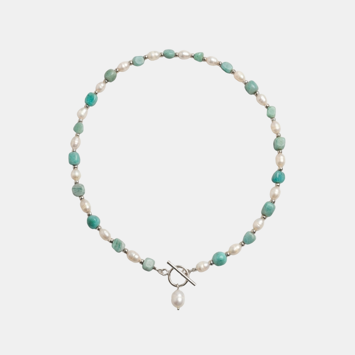 Turquoise Mint Bead Pearl Necklace