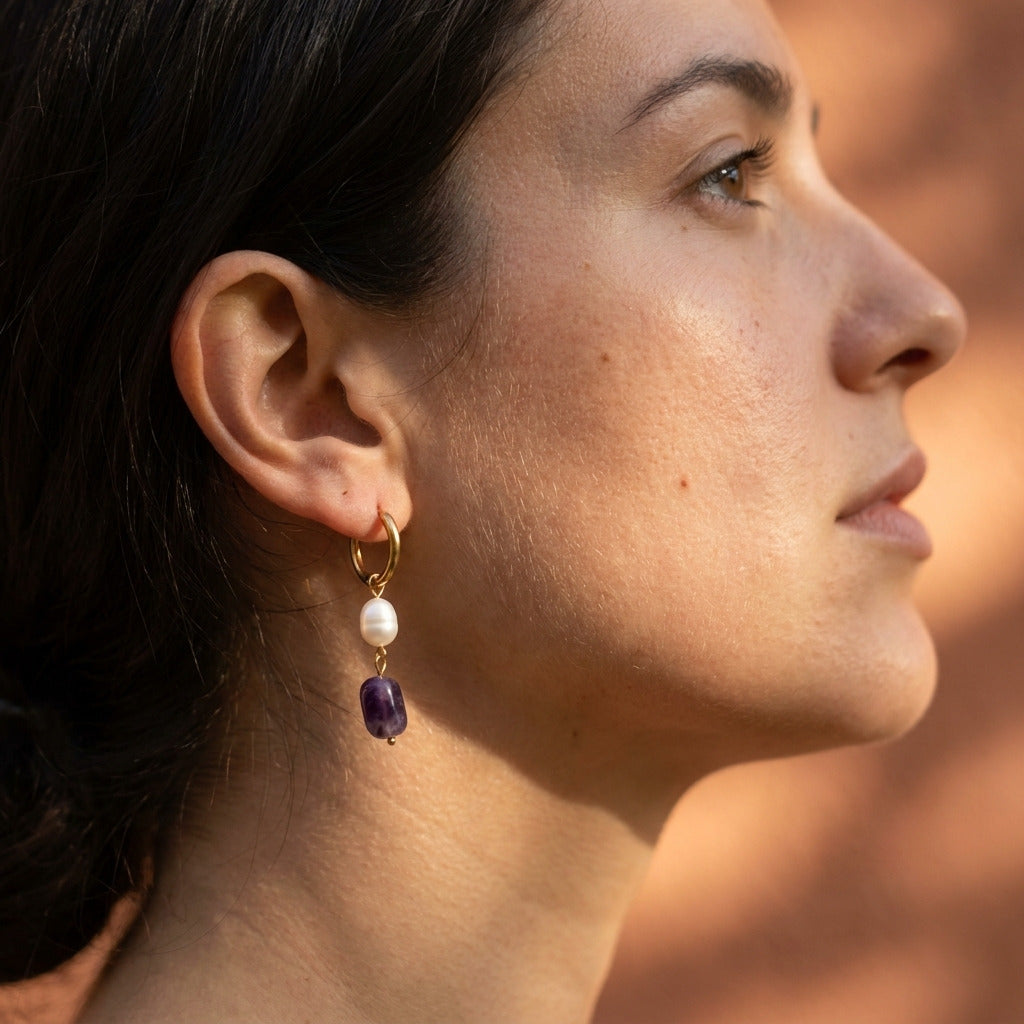 Amethyst Pearl Drop Earring
