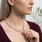 Pink Quartz Stone Pearl Necklace
