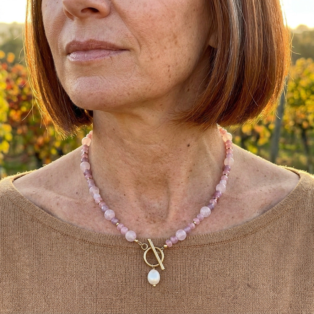Pink Blossom Stone Pearl Necklace
