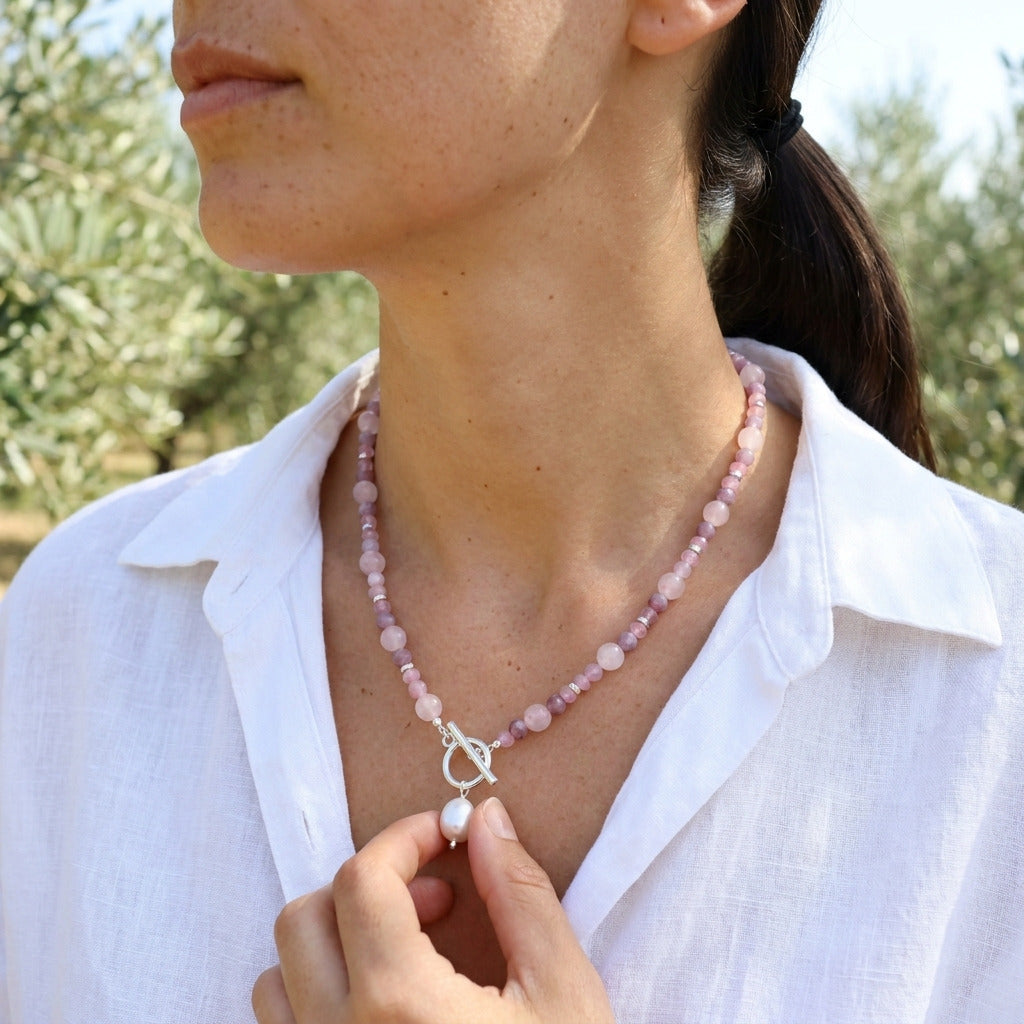 Pink Blossom Stone Pearl Necklace