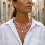 Pink Cloud Stone Pearl Necklace