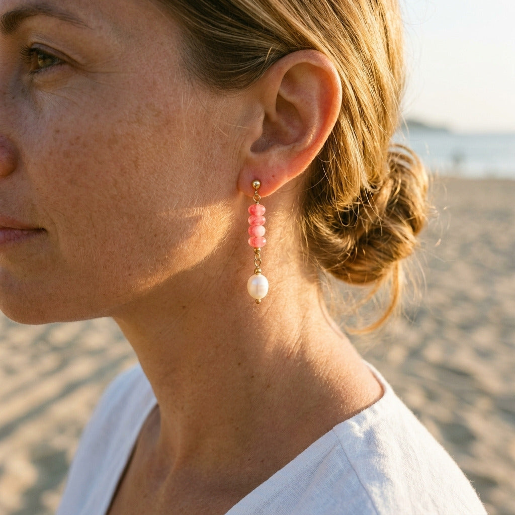 Pink Mix Bead Pearl Earring
