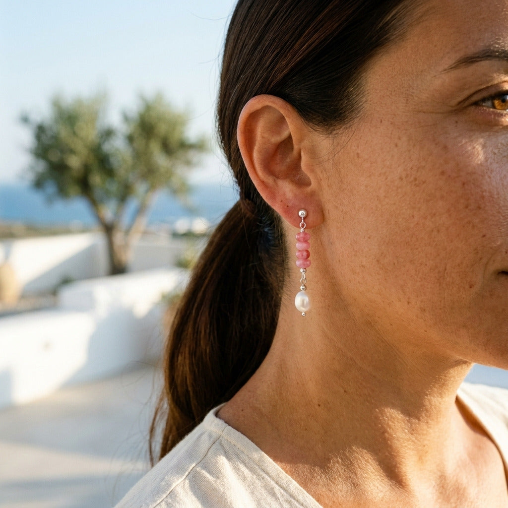 Pink Mix Bead Pearl Earring