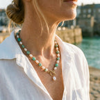 Turquoise Mint Bead Pearl Necklace