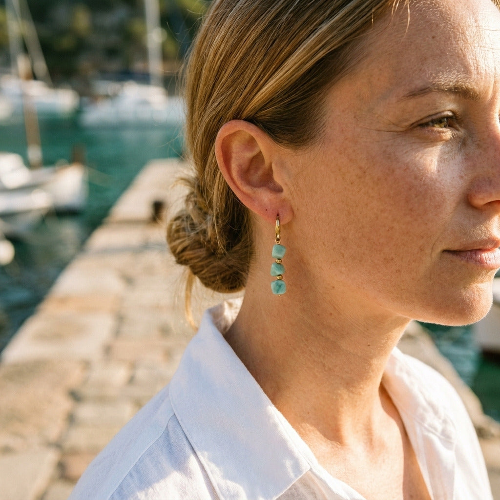 Amazonite Stone Pearl Earring