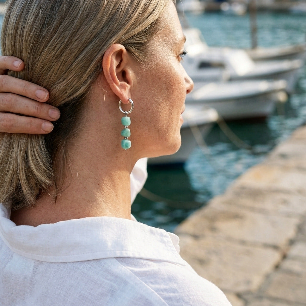Amazonite Stone Pearl Earring