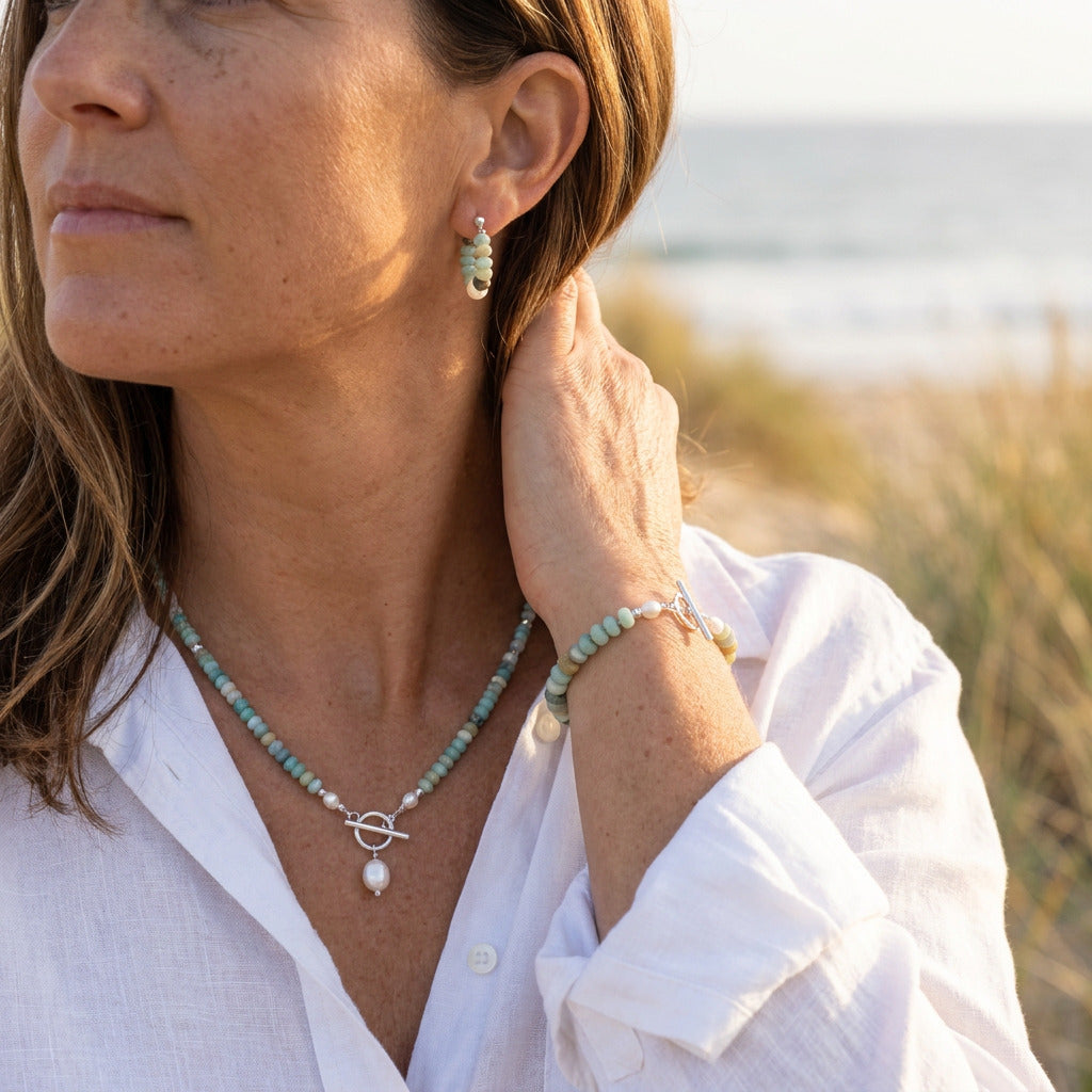 Turquoise Bead Pearl Set