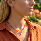 Banded Carnelian Pearl Necklace