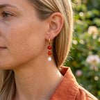 Banded Carnelian Pearl Earrings